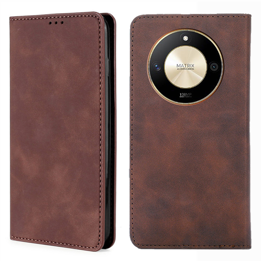 

Für Ehren X50 Case Skin-touch PU Leder Flip Stand Card Slots Smartphone-abdeckung - Dunkelbraun, Honor X50