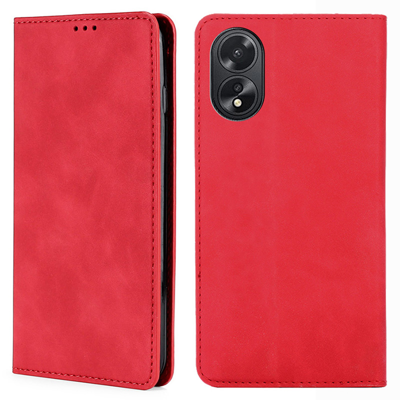 

Für Oppo A38 4g / A18 4G Hülle Skin-touch Flip Stand Card Slots Kratzerresistente Pu-leder-telefonabdeckung - Rot, Oppo A38 4G