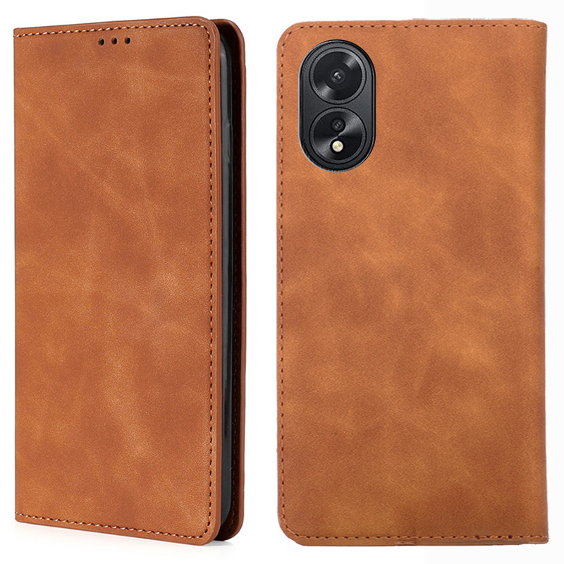 

Für Oppo A38 4g / A18 4G Hülle Skin-touch Flip Stand Card Slots Kratzerresistente Pu-leder-telefonabdeckung - Hellbraun, Oppo A38 4G
