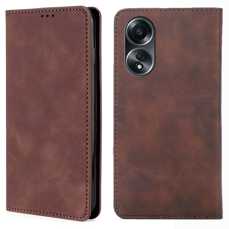 

Für Oppo A58 4G Hülle PU Leder Magnetic Skin-touch Flip Ständer Telefonabdeckung Mit Kartensteckplätzen - Dunkelbraun, Oppo A58 4G