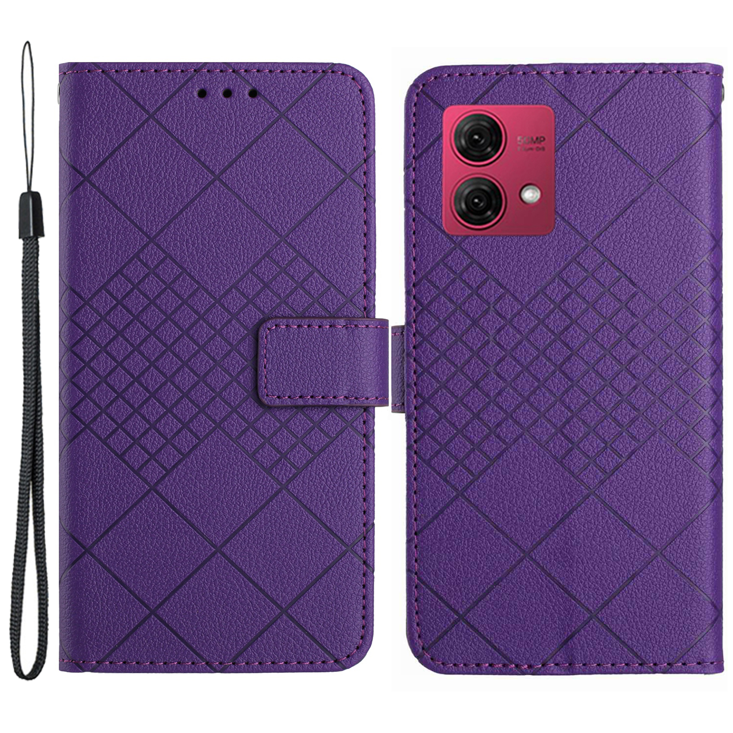 

HT06 Für Motorola Edge 40 Neo 5G Hülle Rhombus Muster Stand PU Leder Telefonabdeckung - Dunkelviolett, Motorola Edge 40 Neo 5G
