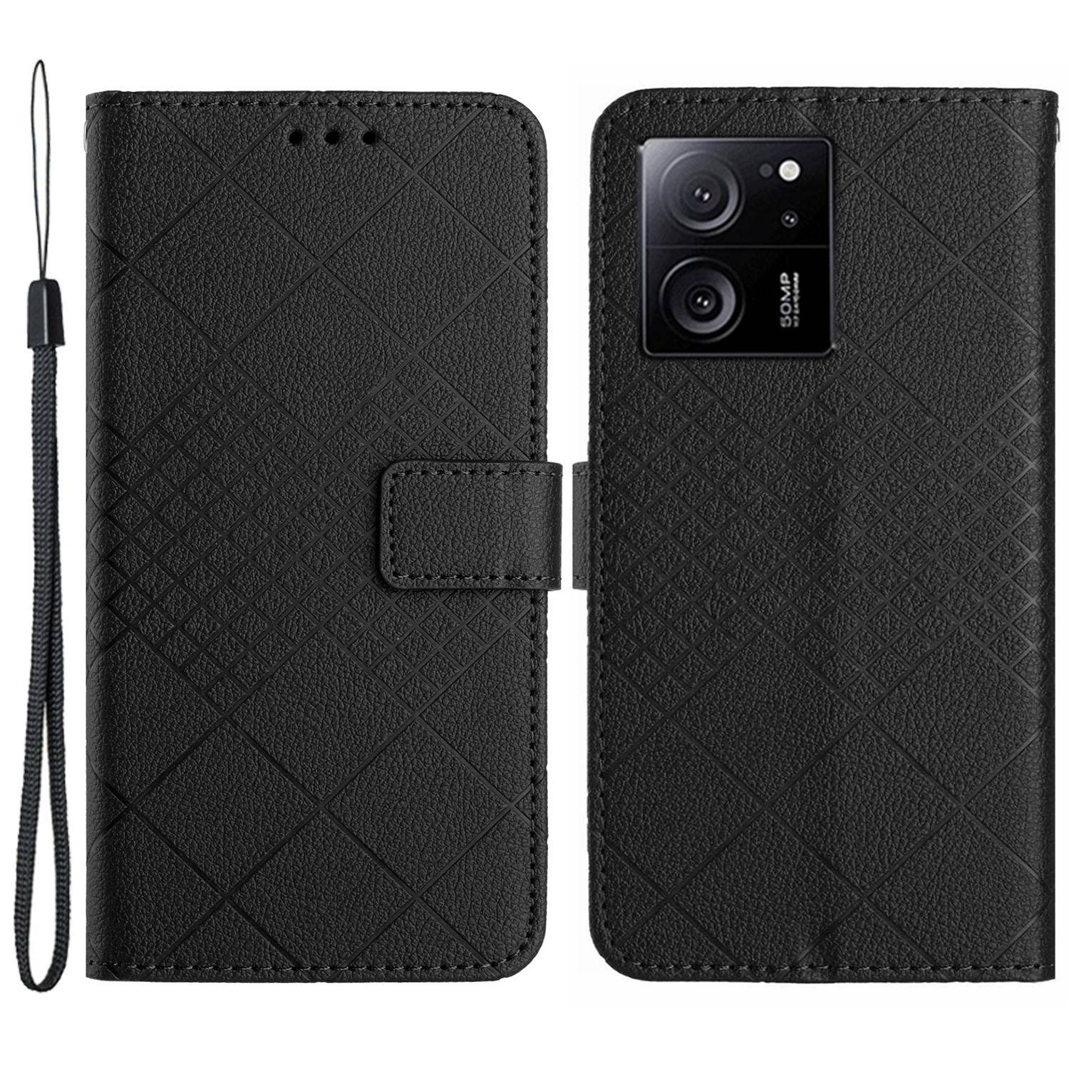 

HT06 Für Xiaomi 13t / 13t Pro Case PU Leder Rhombus Muster Stand Smartphone Cover - Schwarz, Xiaomi Redmi K60 Ultra