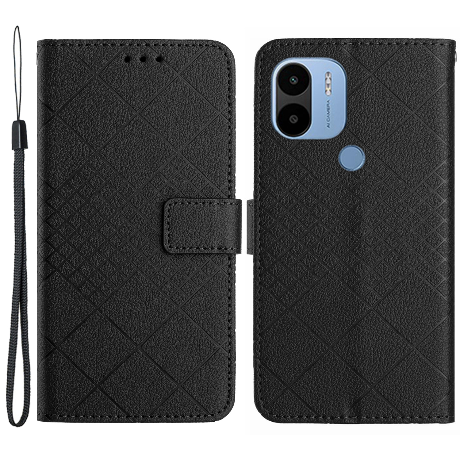 

HT06 Für Xiaomi Redmi A1+ 4G / A2+ 4g / Poco C50 4g / C51 4G Hülle PU Leder Brieftasche Abdeckung - Schwarz, Xiaomi Redmi A1+ 4G