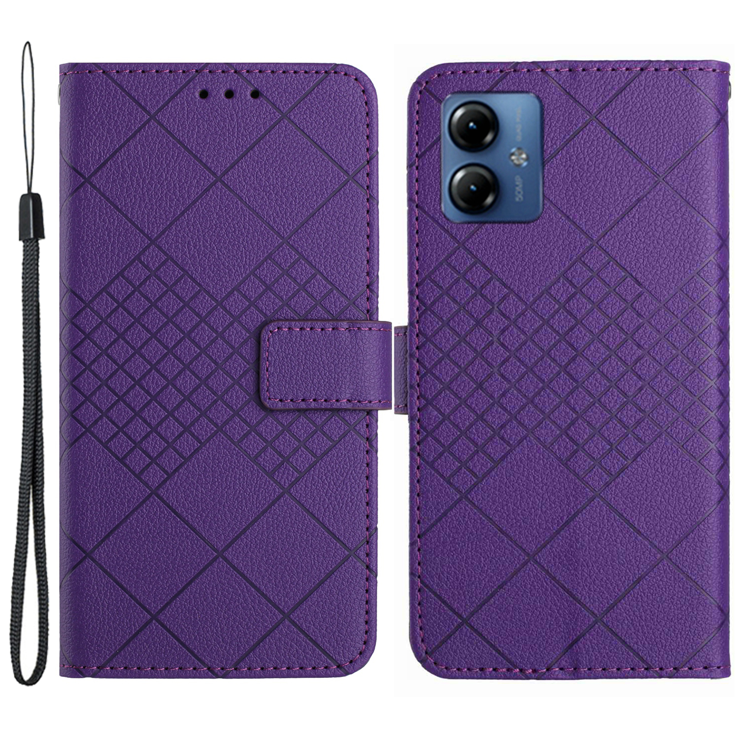 

HT06 Für Motorola Moto G54 5G Hülle Litchi Textur Eingeprägter Lederabdeckung - Dunkelviolett, Motorola Moto G54 5G