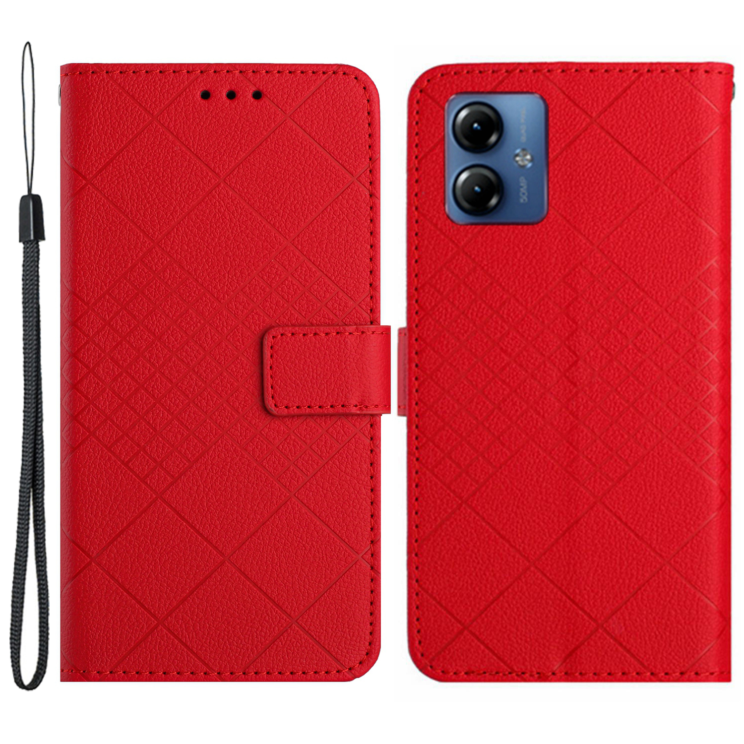 

HT06 Für Motorola Moto G54 5G Hülle Litchi Textur Eingeprägter Lederabdeckung - Rot, Motorola Moto G54 5G