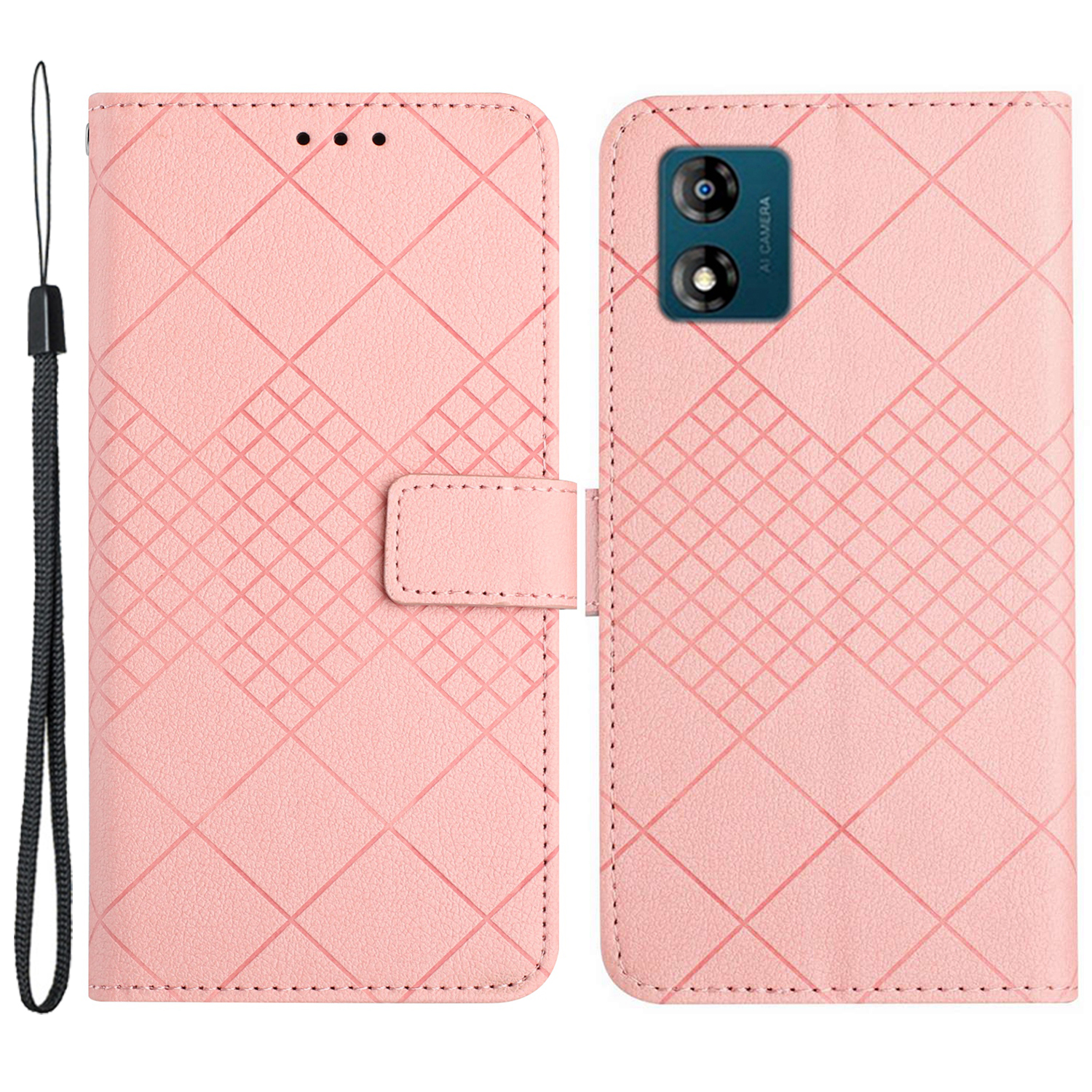 

HT06 Für Motorola Moto E13 4G Hülle Litchi Textur Lederständer Telefonabdeckung - Rosa, Motorola Moto E13 4G
