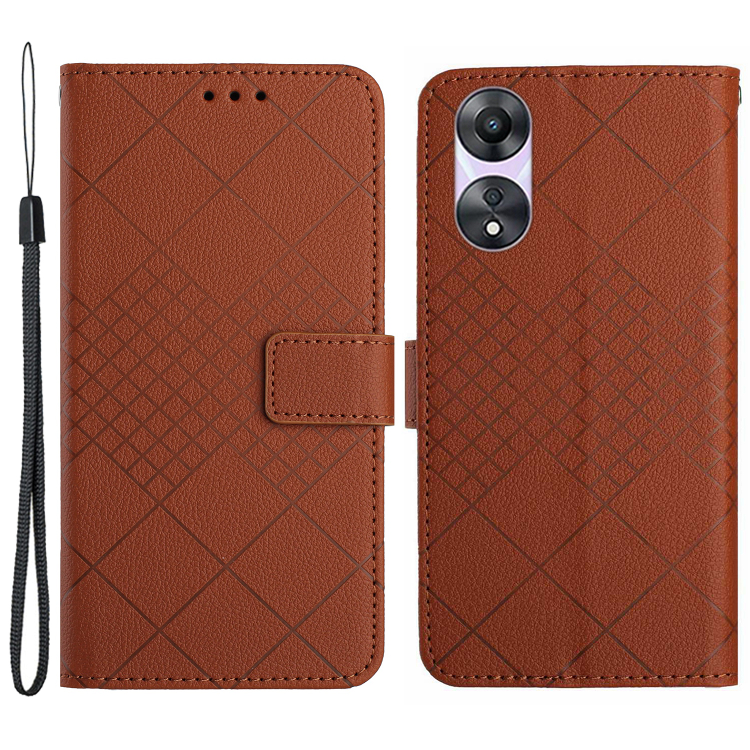 

HT06 Für Oppo A38 4G / A18 4G Leder -häuse Brieftasche Geprägt Rhombus Telefonabdeckung - Braun, Oppo A38 4G