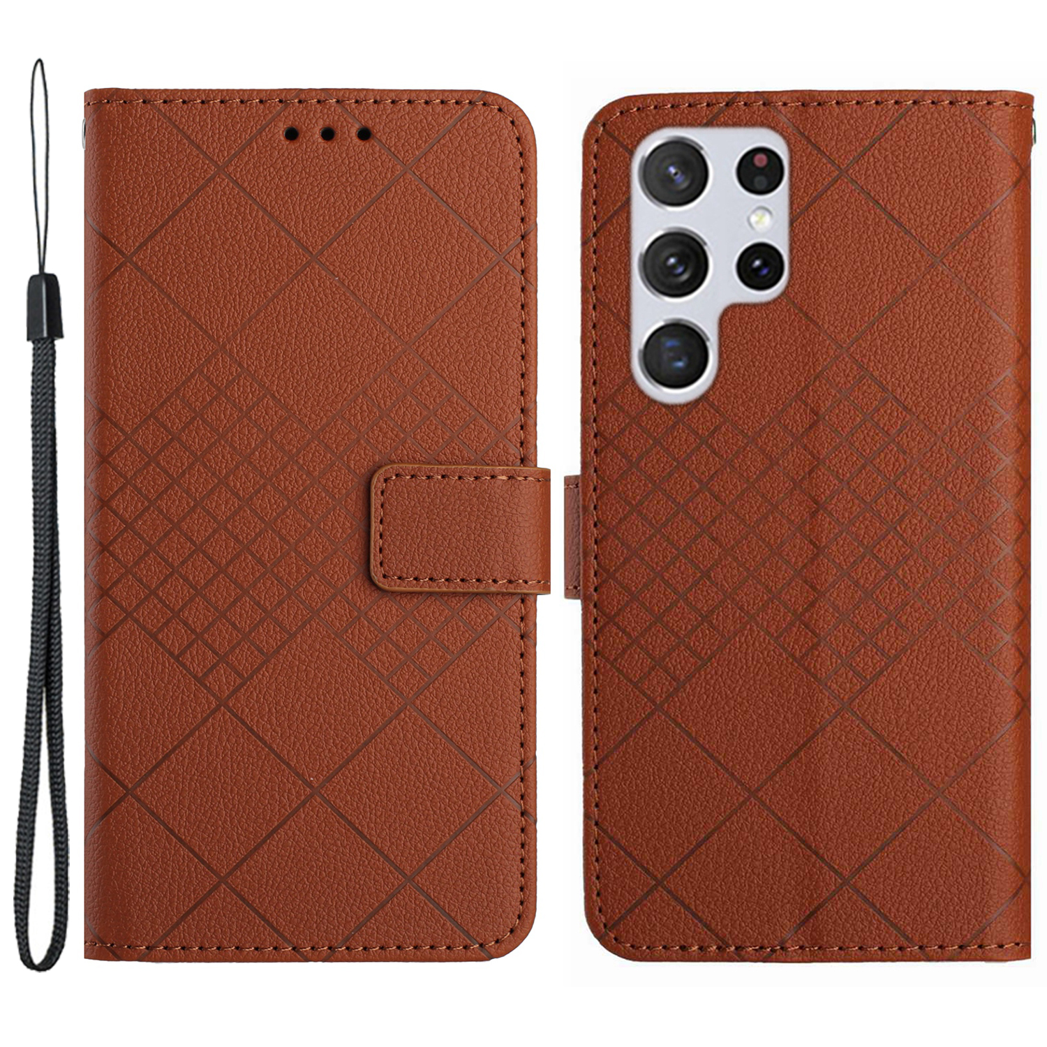 

HT06 Für Samsung Galaxy S24 Ultra Case Litchi Textur Rhombus Eingeprägter Brieftaschenabdeckung - Braun, Galaxy S24 Ultra