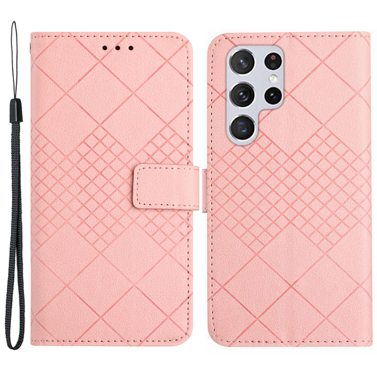 

HT06 Für Samsung Galaxy S24 Ultra Case Litchi Textur Rhombus Eingeprägter Brieftaschenabdeckung - Rosa, Galaxy S24 Ultra