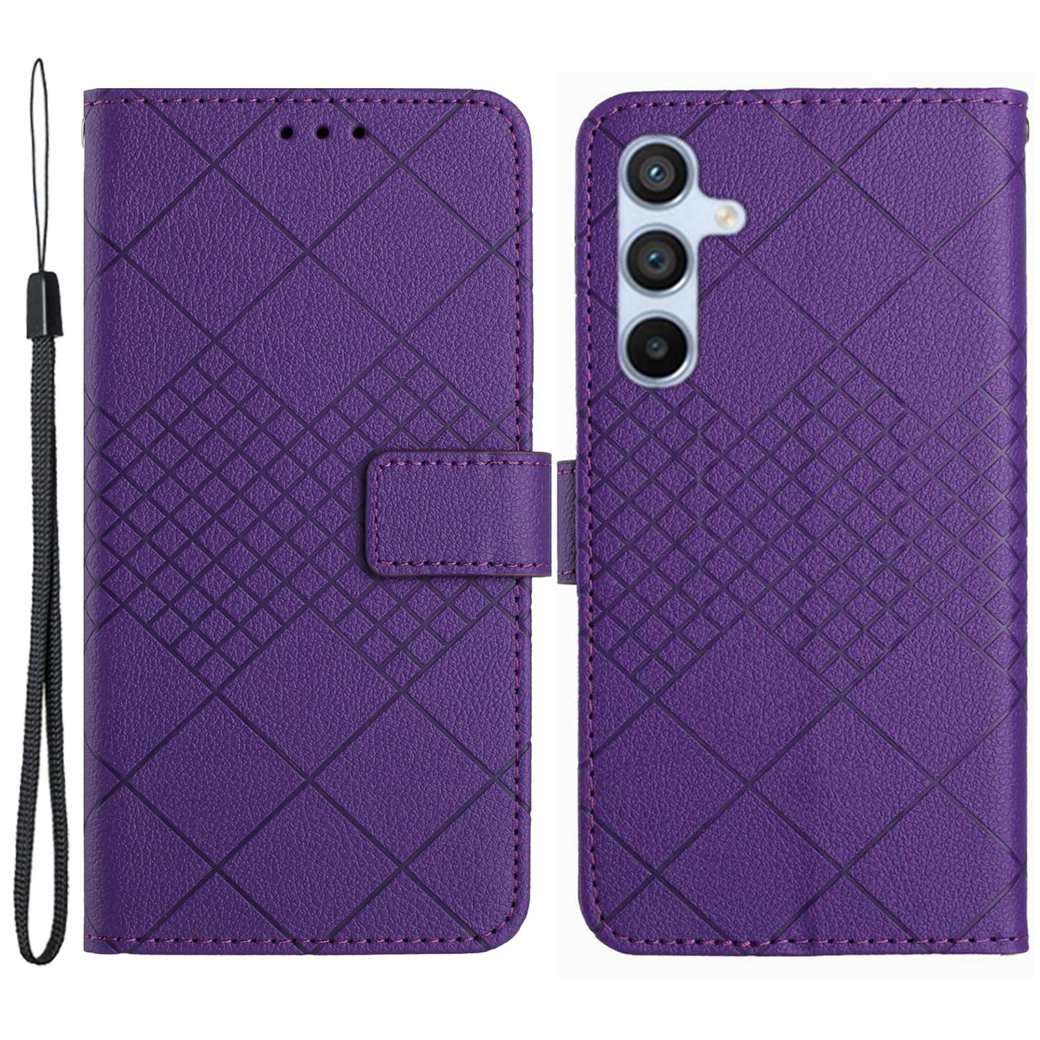 

HT06 Für Samsung Galaxy A15 5G Lederhülle Litchi Texture Telefon Brieftasche Abdeckung - Dunkelviolett, Galaxy A15 5G