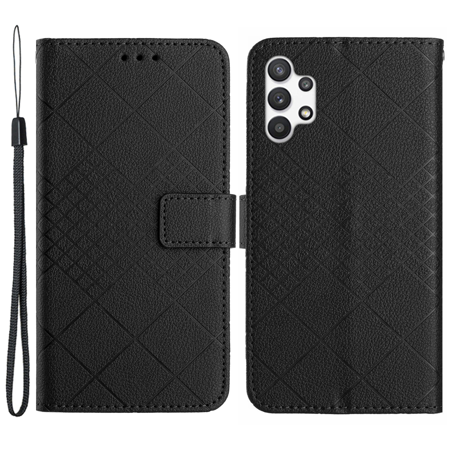 

HT06 Für Samsung Galaxy A13 4G Hülle Rhombus Eingeprägter Leder -telefonabdeckung - Schwarz, Galaxy A13 4G