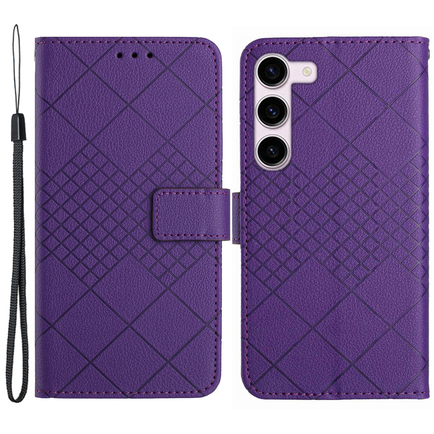 

HT06 Für Samsung Galaxy S23 Hülle PU Leder Rhombus Muster Ständer Mobiltelefonabdeckung - Dunkelviolett, Galaxy S23