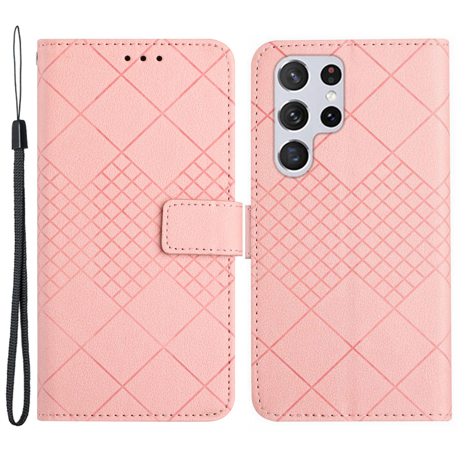 

HT06 Für Samsung Galaxy S22 Ultra 5G Hülle PU Leder Anti-scratch-telefonabdeckung - Rosa, Galaxy S22 Ultra 5G