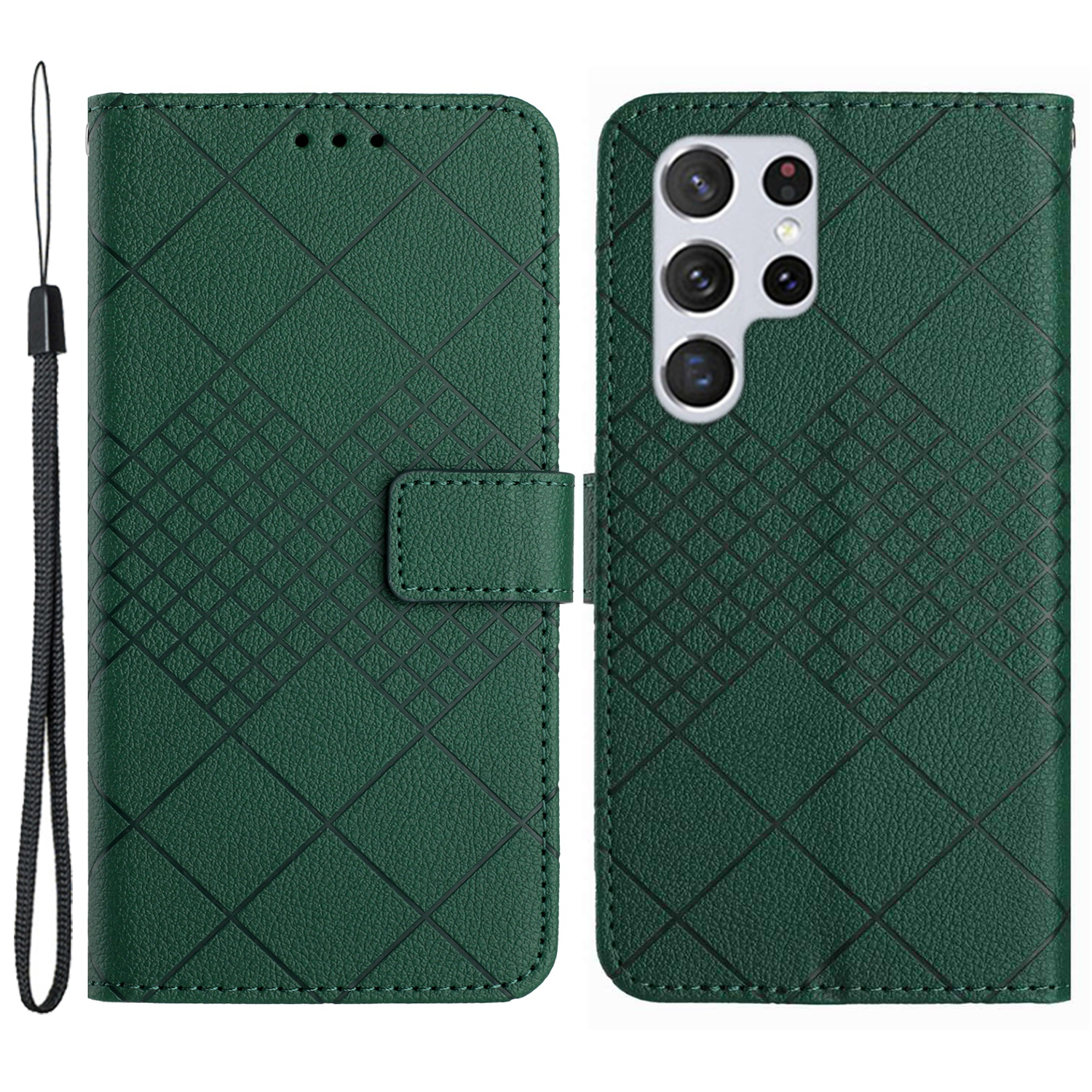 

HT06 Für Samsung Galaxy S22 Ultra 5G Hülle PU Leder Anti-scratch-telefonabdeckung - Grün, Galaxy S22 Ultra 5G