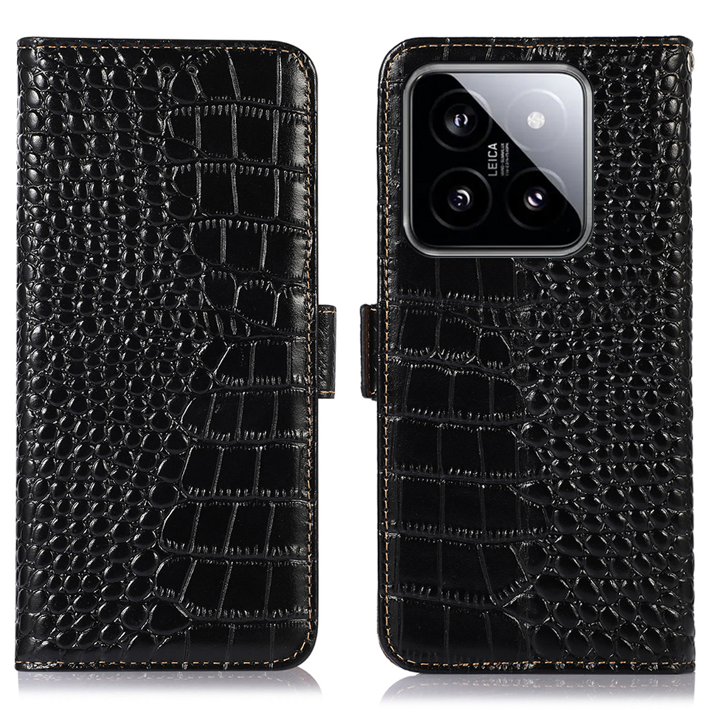 

Für Xiaomi 14 Case RFID Blockieren Echte Kuhleder -telefonabdeckung - Schwarz, Xiaomi 14