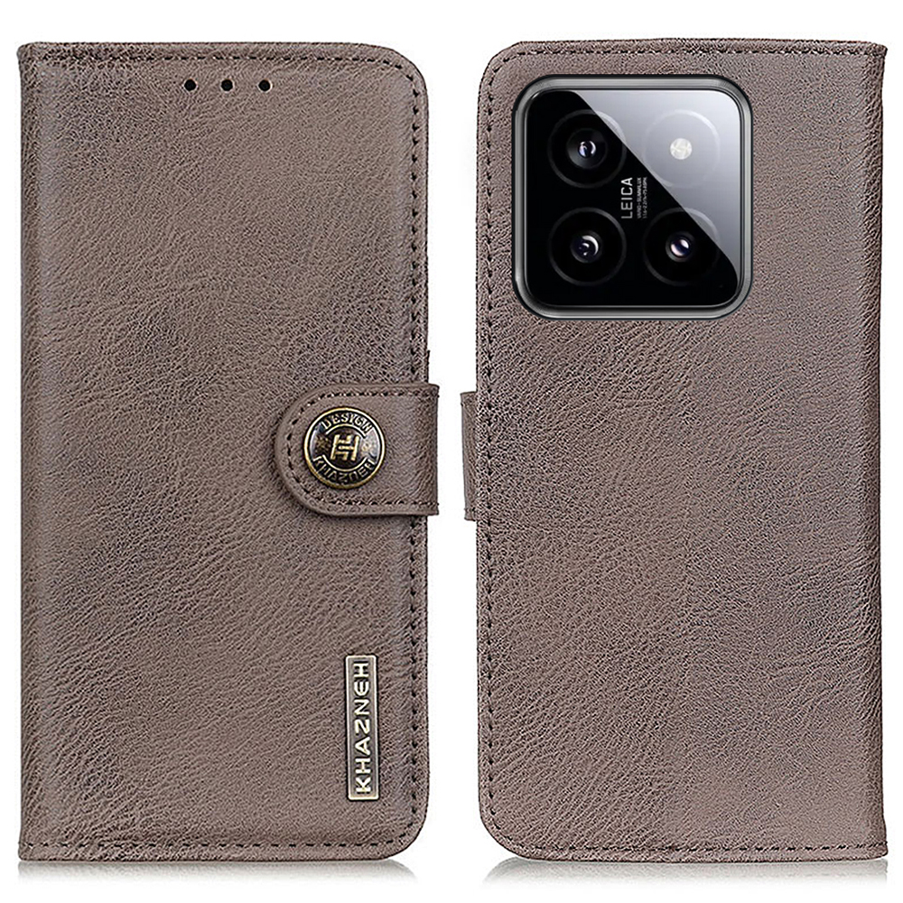 

Khazneh Für Xiaomi 14 Pro -hülle Leder Kuhläden Texturständer Schockdelie Telefonabdeckung - Khaki, Xiaomi 14 Pro