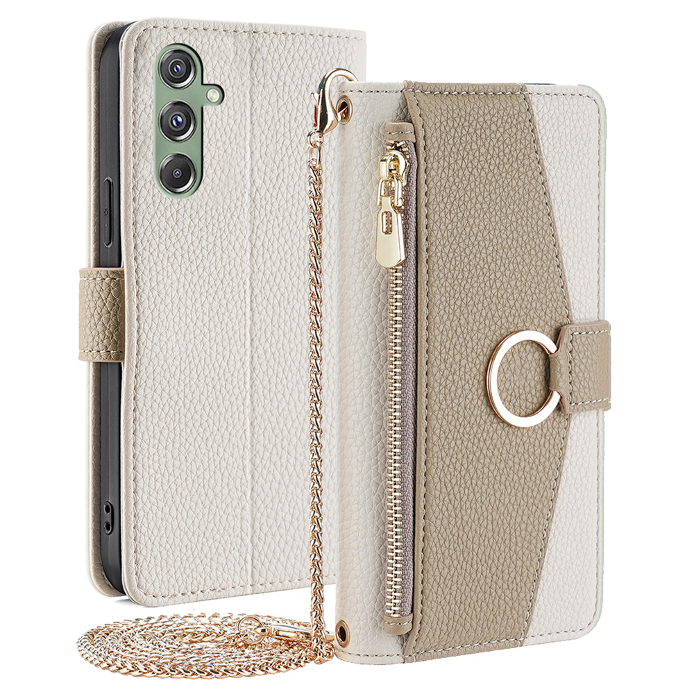 

Für Samsung Galaxy M34 5G / F34 5G Hülle PU Leder Crossbody Telefonabdeckung Mit Make -up -spiegel - Weiß, Galaxy M34 5G