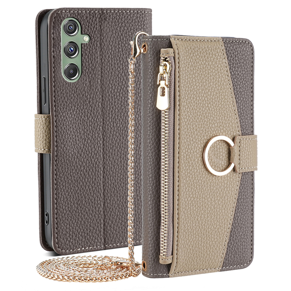 

Für Samsung Galaxy M34 5G / F34 5G Hülle PU Leder Crossbody Telefonabdeckung Mit Make -up -spiegel - Grau, Galaxy M34 5G