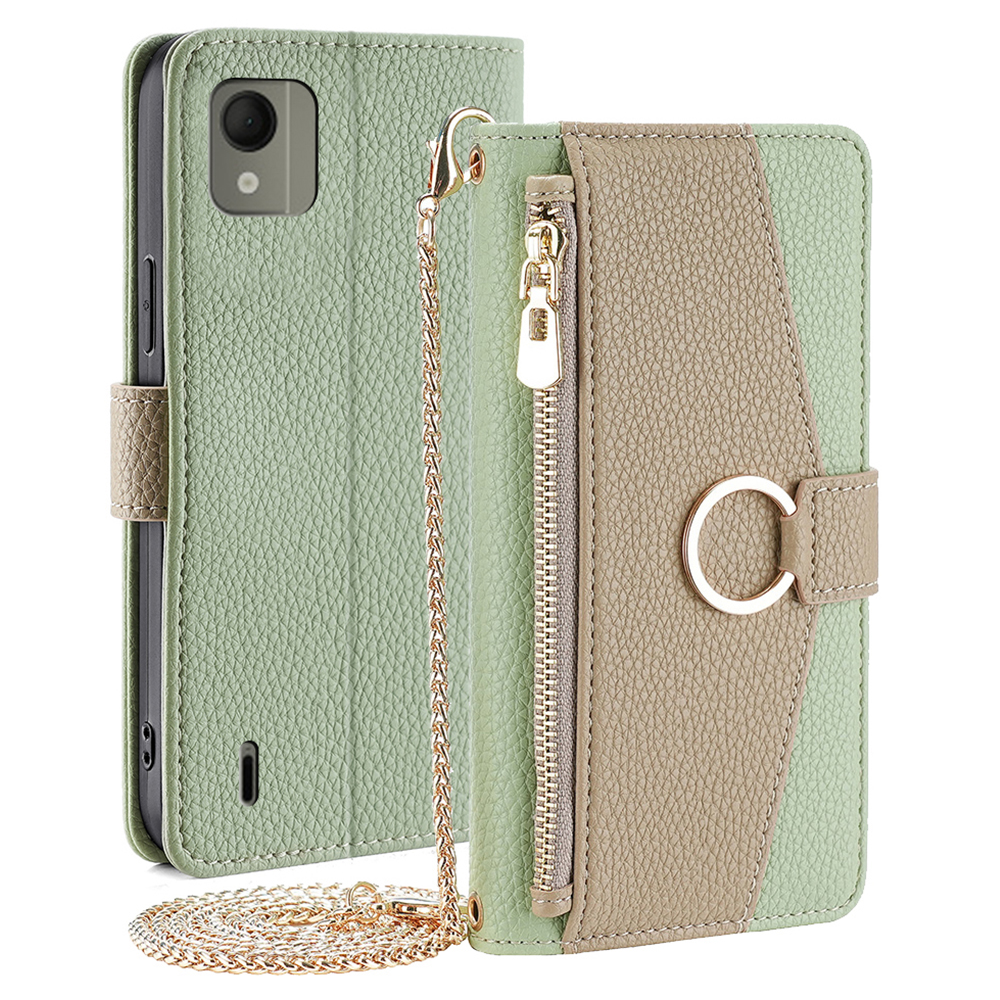 

Für Nokia C110 Hülle PU Leder Magnetische Reißverschluss -pocket -telefonabdeckung Mit Crossbody -riemen - Grün, Nokia C110