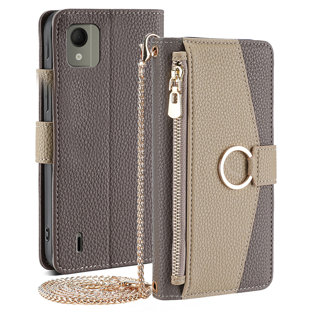 

Für Nokia C110 Hülle PU Leder Magnetische Reißverschluss -pocket -telefonabdeckung Mit Crossbody -riemen - Grau, Nokia C110