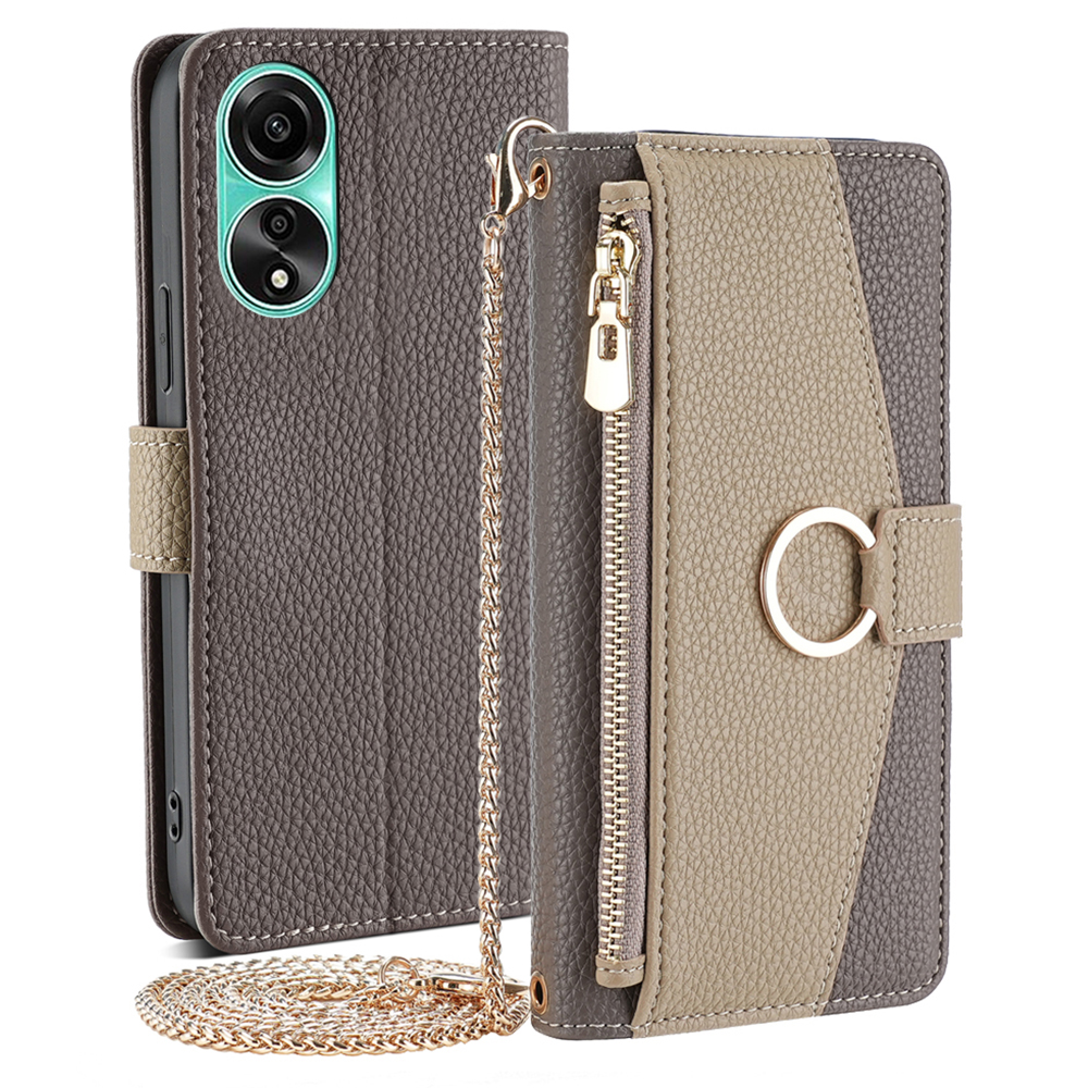 

Für Oppo A78 4G Hülle Magnetische Reißverschluss Pocke PU Leder Make -up Mirror Telefonabdeckung - Grau, Oppo A78 4G