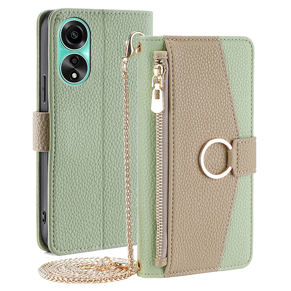 

Für Oppo A78 4G Hülle Magnetische Reißverschluss Pocke PU Leder Make -up Mirror Telefonabdeckung - Grün, Oppo A78 4G