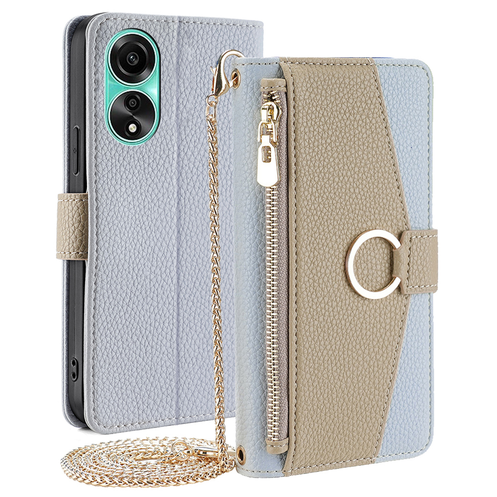 

Für Oppo A78 4G Hülle Magnetische Reißverschluss Pocke PU Leder Make -up Mirror Telefonabdeckung - Blau, Oppo A78 4G