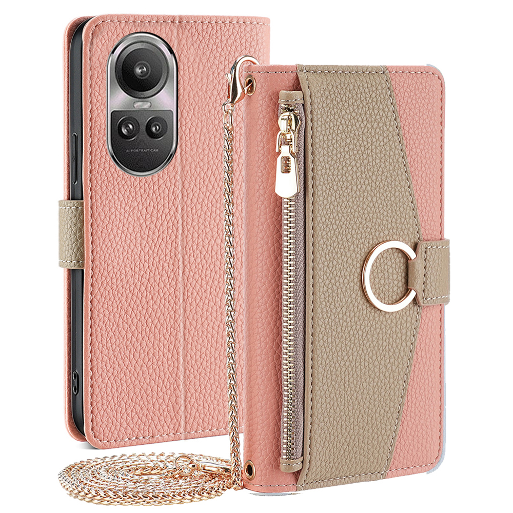 

Für Oppo Reno10 5G (global) / Reno10 Pro 5G (global) Hülle PU Leather Telefonabdeckung im Makeup -spiegel - Rosa, Oppo Reno10 5G (Global)