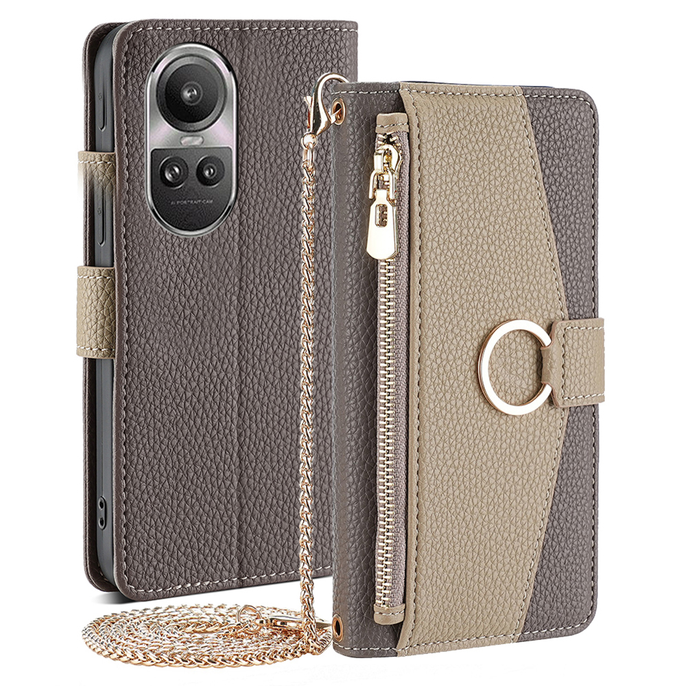 

Für Oppo Reno10 5G (global) / Reno10 Pro 5G (global) Hülle PU Leather Telefonabdeckung im Makeup -spiegel - Grau, Oppo Reno10 5G (Global)