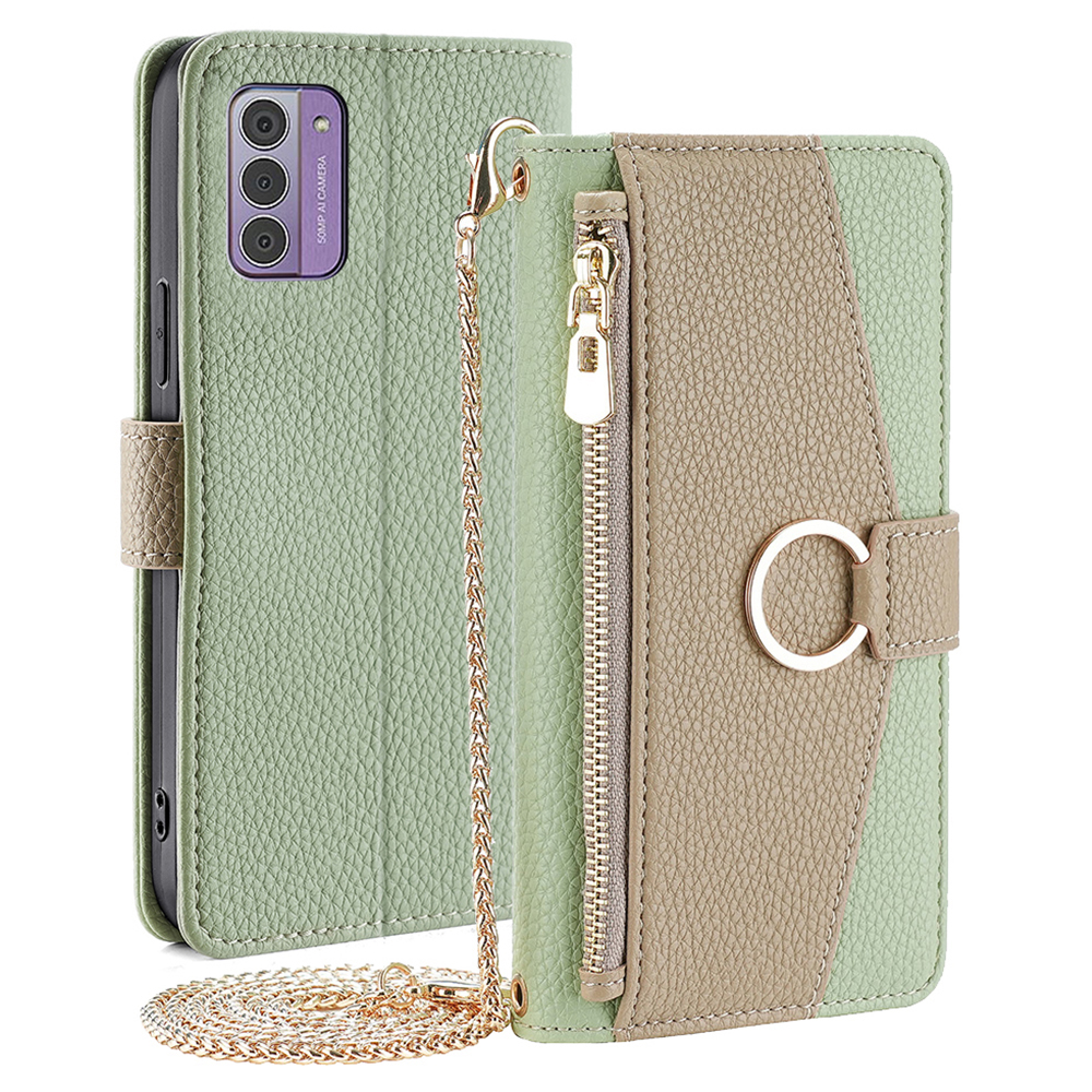 

Für Nokia G42 Hülle Reißverschluss Pock Leder Crossbody Telefonabdeckung - Grün, Nokia G42