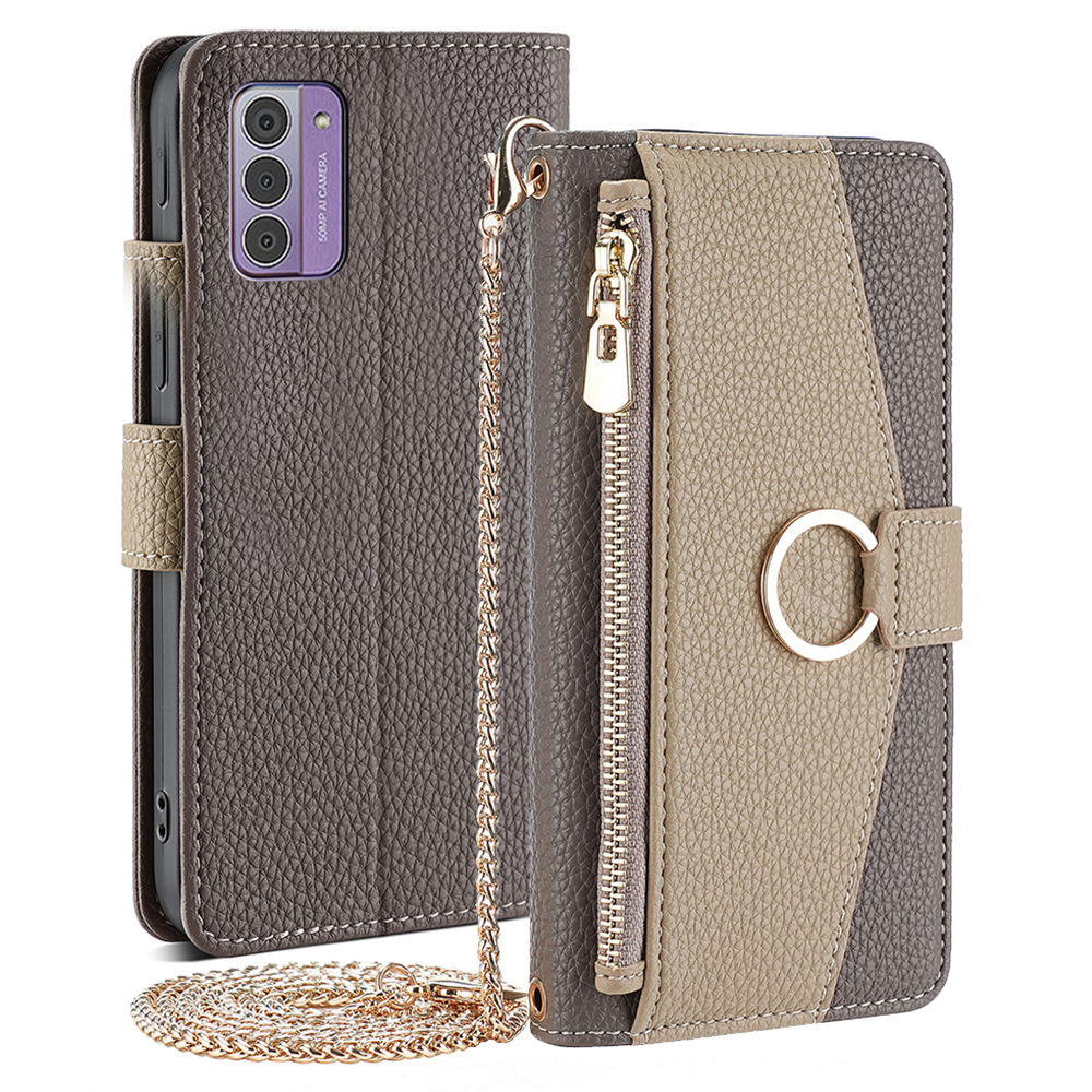 

Für Nokia G42 Hülle Reißverschluss Pock Leder Crossbody Telefonabdeckung - Grau, Nokia G42
