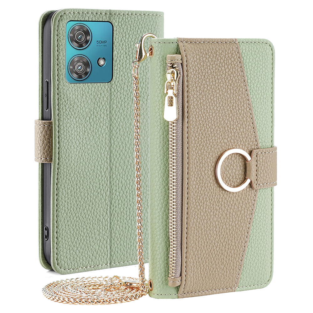 

Für Motorola Edge 40 Neo 5G Hülle PU Leder Make -up -spiegelabdeckung Mit Crossbody -riemen - Grün, Motorola Edge 40 Neo 5G