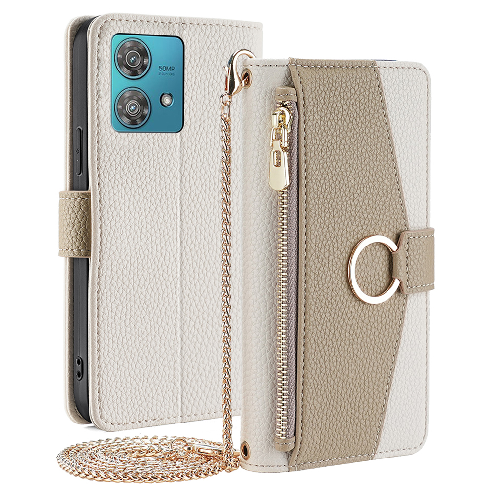

Für Motorola Edge 40 Neo 5G Hülle PU Leder Make -up -spiegelabdeckung Mit Crossbody -riemen - Weiß, Motorola Edge 40 Neo 5G