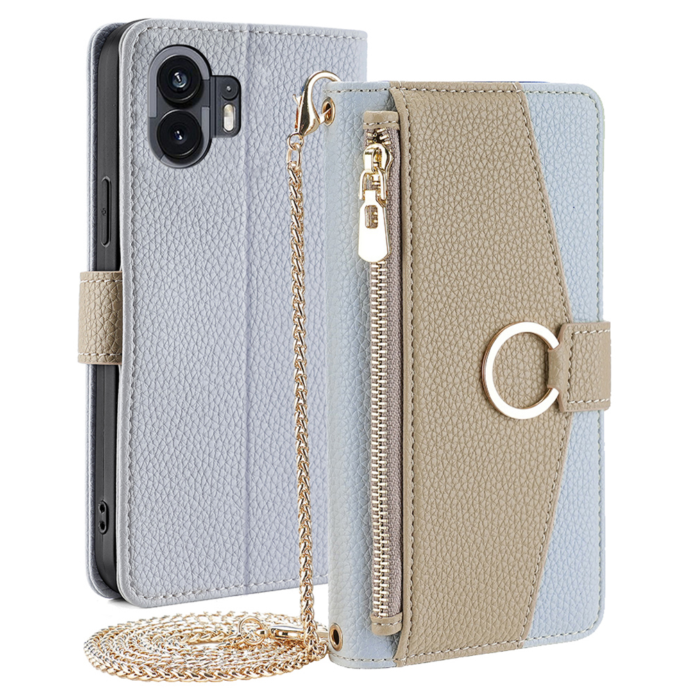 

Für Nichts Telefon (2) Hülle PU Leder Magnetic Reißverschluss Pocket Phone Deckung - Blau, Nothing Phone (2)