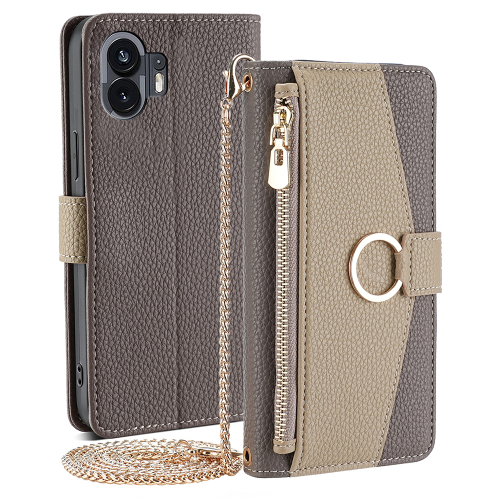 

Für Nichts Telefon (2) Hülle PU Leder Magnetic Reißverschluss Pocket Phone Deckung - Grau, Nothing Phone (2)