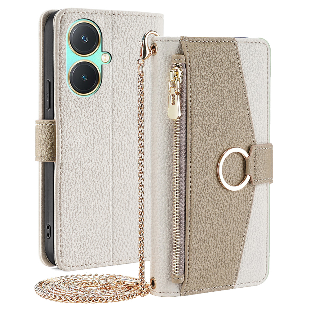 

Für Vivo Y27 4G Hülle PU Leder -ringhalter -telefonabdeckung Mit Lanyard -riemen - Weiß, vivo Y27 4G