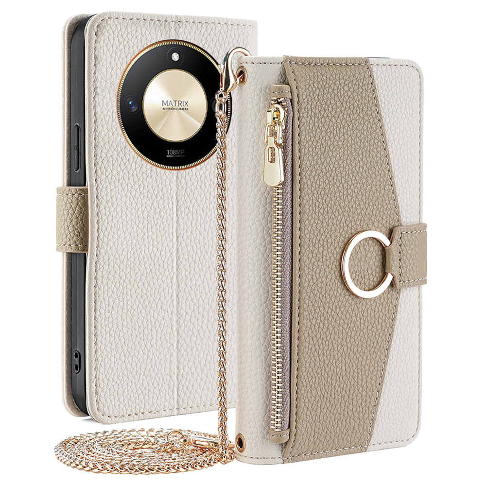 

Für Ehren X50 Hülle PU Leder Make -up Mirror Telefonabdeckung Mit Crossbody -riemen - Weiß, Honor X50