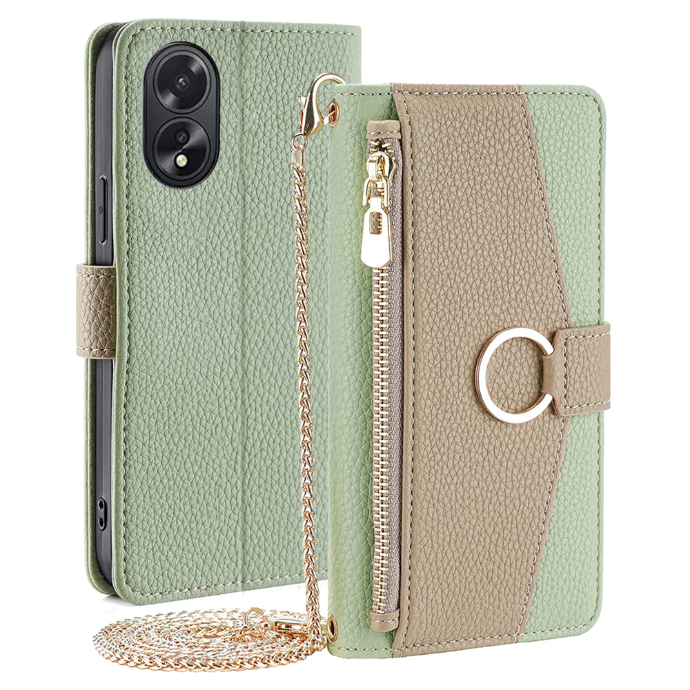 

Für Oppo A38 4g / A18 4G Koffer Wallet Leder Crossbody Telefonabdeckung Mit Make -up -spiegel - Grün, Oppo A38 4G