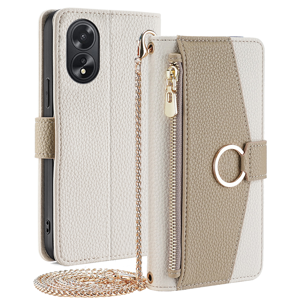 

Für Oppo A38 4g / A18 4G Koffer Wallet Leder Crossbody Telefonabdeckung Mit Make -up -spiegel - Weiß, Oppo A38 4G