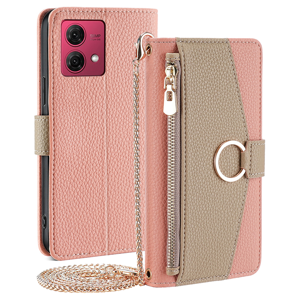 

Für Motorola Moto G84 5G Hülle PU Lederständer Crossbody Wallet Telefonabdeckung - Rosa, Motorola Moto G84 5G