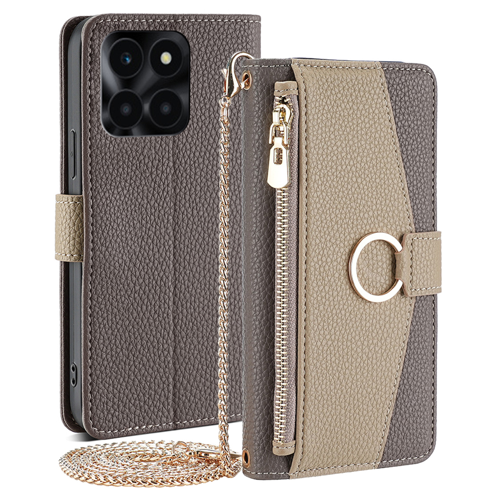 

Für Ehren X6a 4G Hülle PU Leder Reißverschluss Taschenbrieftasche Telefonabdeckung - Grau, Honor X6a 4G