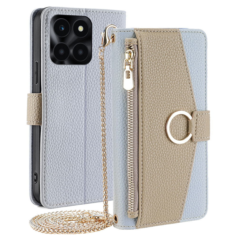 

Für Ehren X6a 4G Hülle PU Leder Reißverschluss Taschenbrieftasche Telefonabdeckung - Blau, Honor X6a 4G