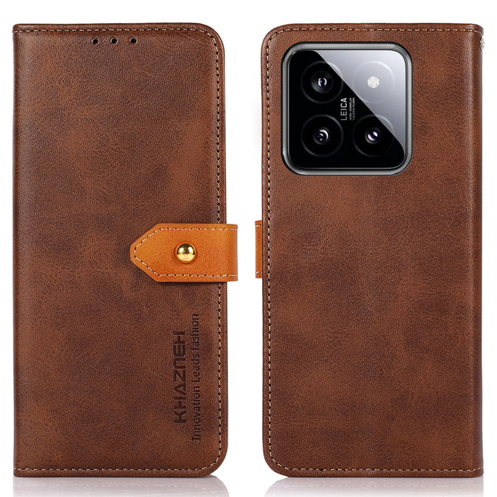 

Khazneh Für Xiaomi 14 Lederhülle Goldene Magnetschnalle Brieftasche Abdeckung - Braun, Xiaomi 14