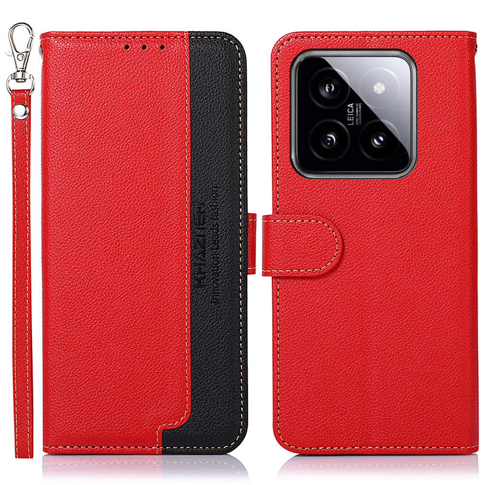 

Khazneh Für Xiaomi 14 Pro Case RFID Blockieren Litchi Textur Wallet Telefonabdeckung - Rot, Xiaomi 14 Pro