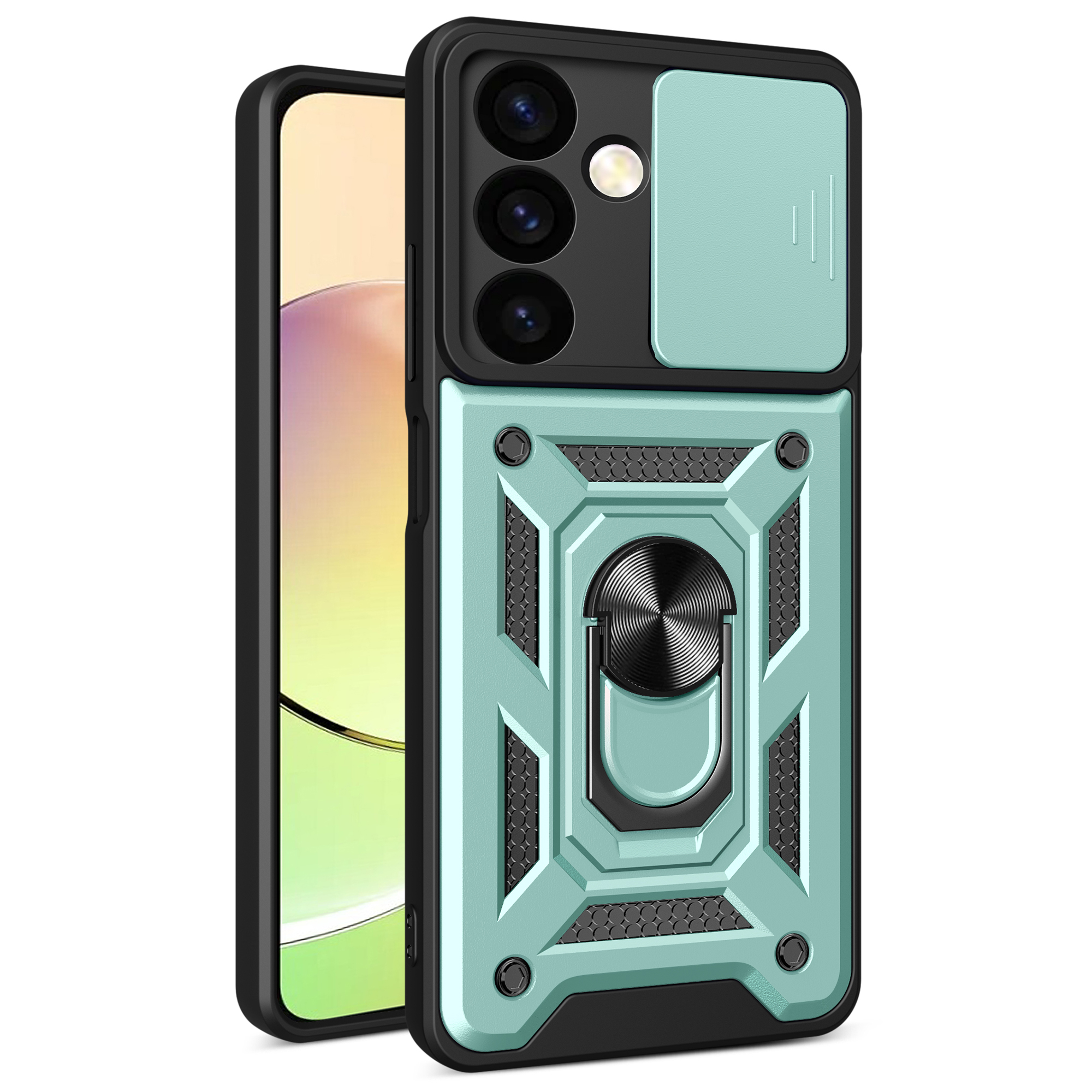 

Für Samsung Galaxy S24+ Case Pc+ Tpu Kickstand Slide Objektiv Deckel Mobiltelefonabdeckung - Grün, Galaxy S24+