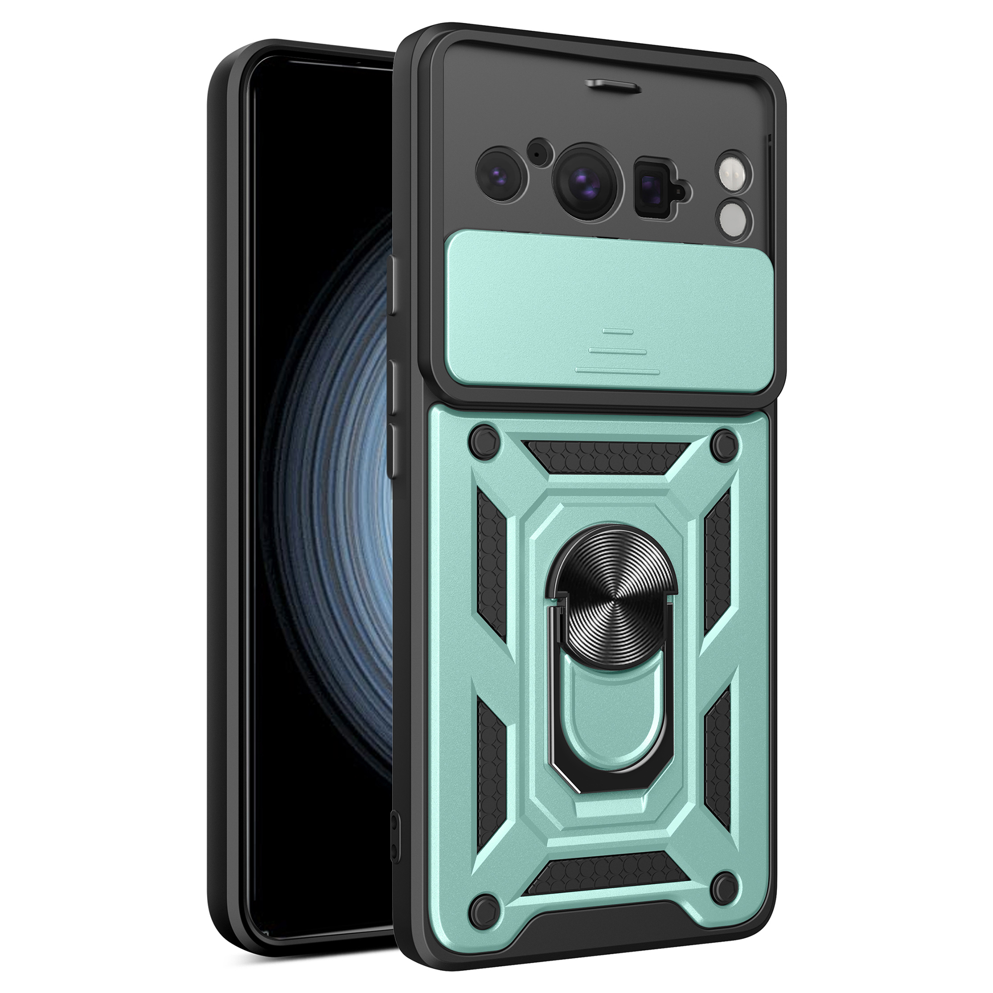 

Für Google Pixel 8 Pro Case Heck Objektivschutz PC+TPU Anti-scratch-telefonabdeckung Mit Kickstand - Grün, Google Pixel 8 Pro