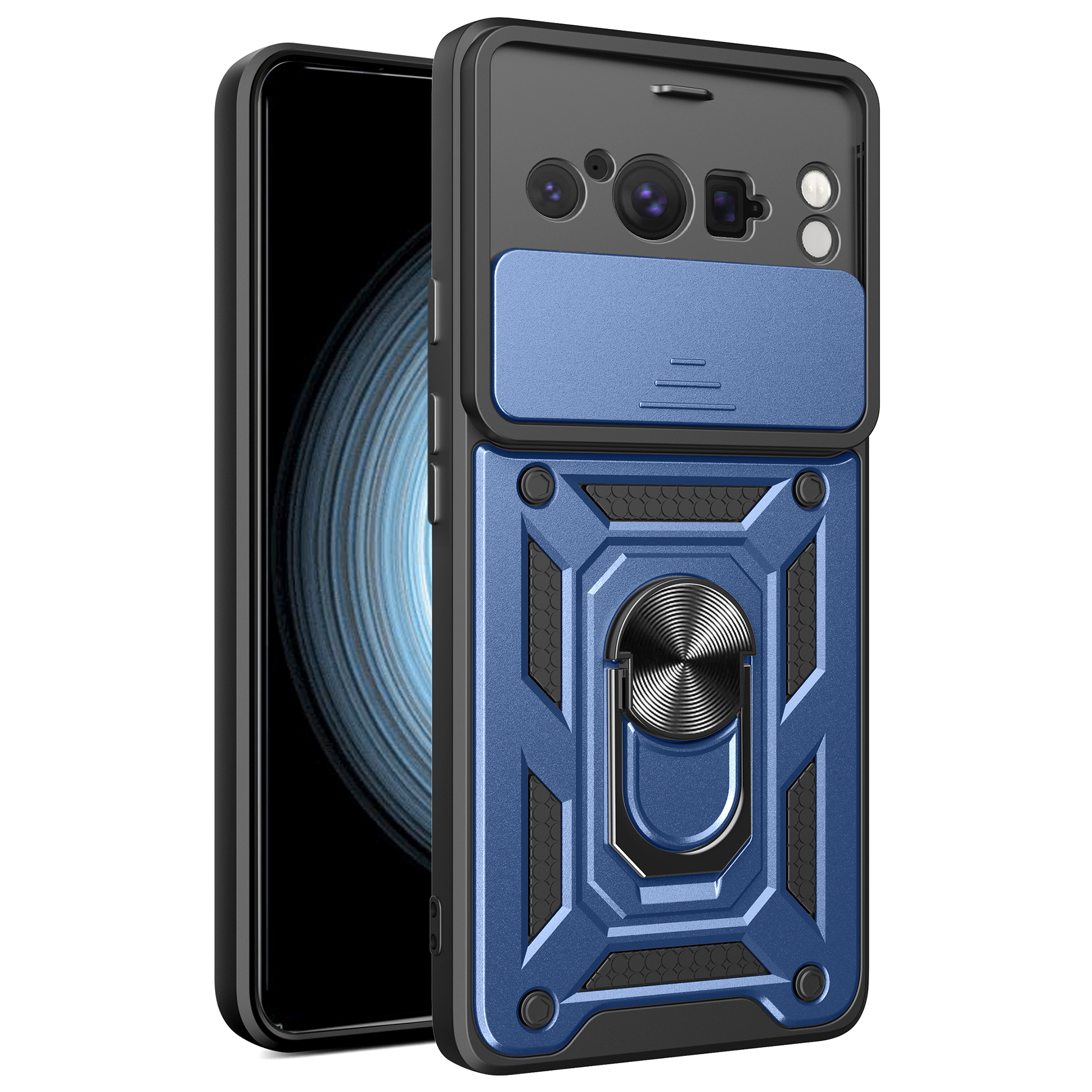 

Für Google Pixel 8 Pro Case Heck Objektivschutz PC+TPU Anti-scratch-telefonabdeckung Mit Kickstand - Blau, Google Pixel 8 Pro