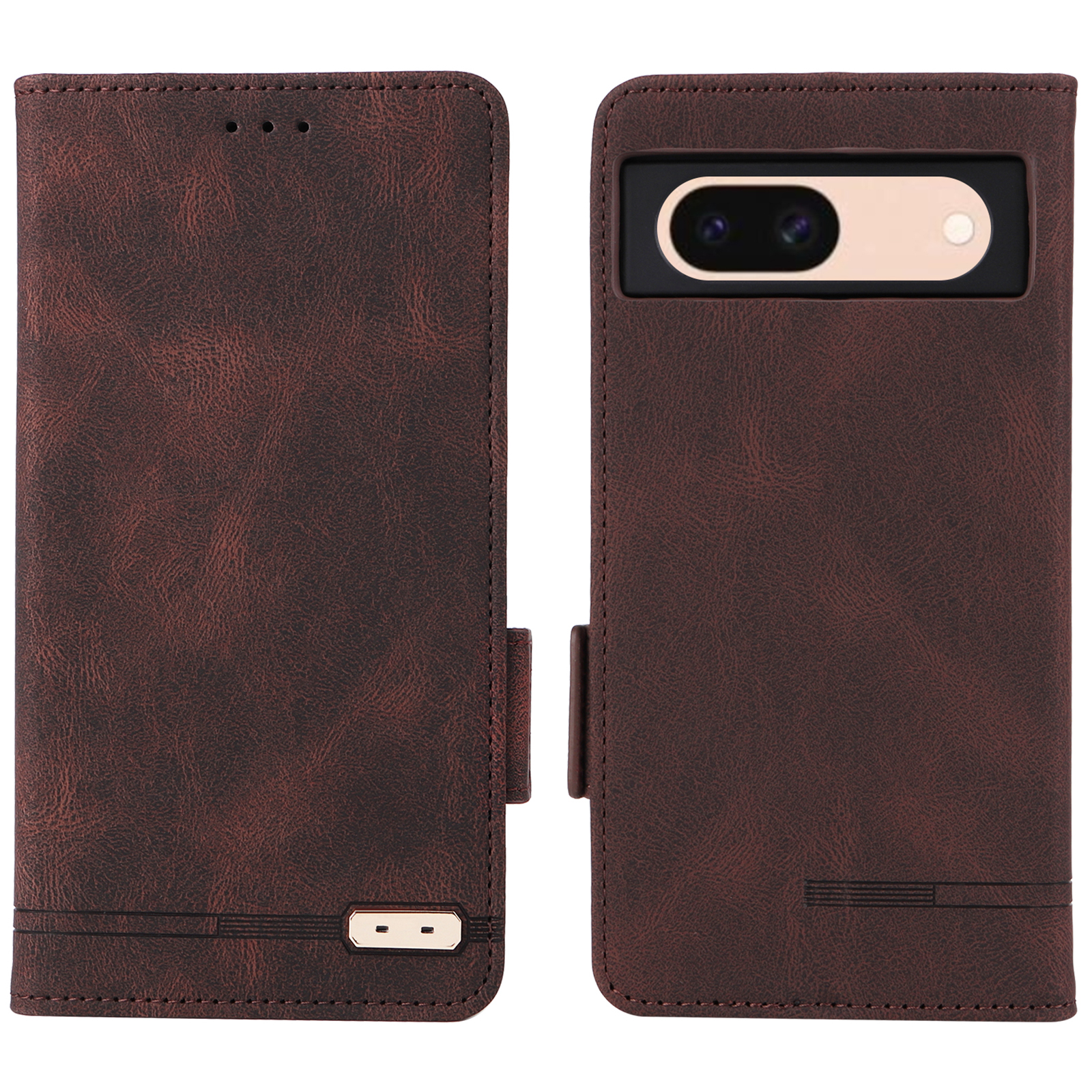 

Für Google Pixel 8a Hülle Hardware Decor PU Lederständer Telefonabdeckung - Kaffee, Google Pixel 8a