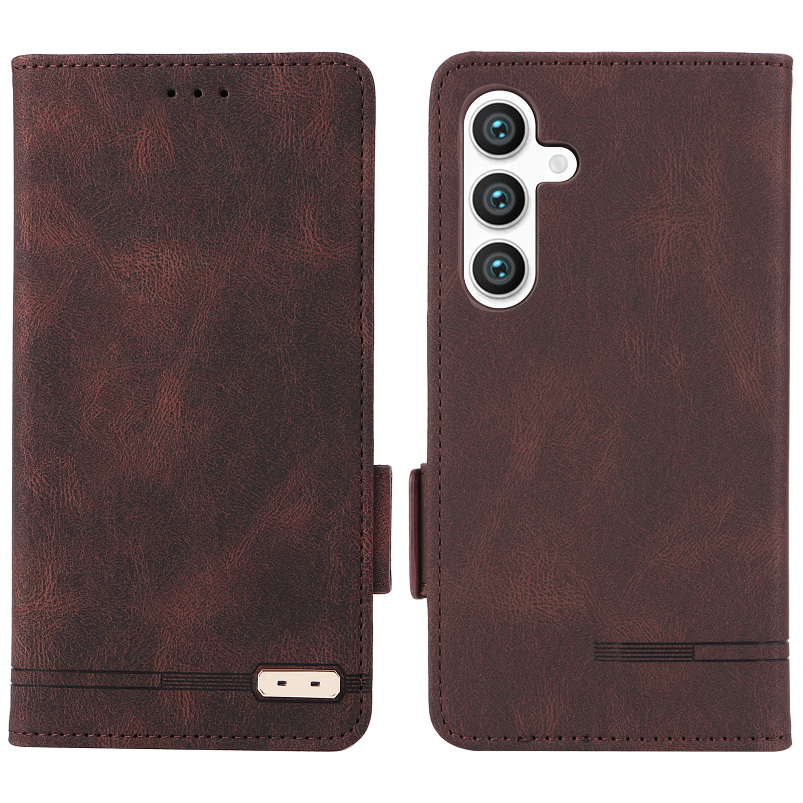 

Für Samsung Galaxy S24 Hülle PU Leder Brieftasche Hardware Decor Phone Protector - Kaffee, Galaxy S24