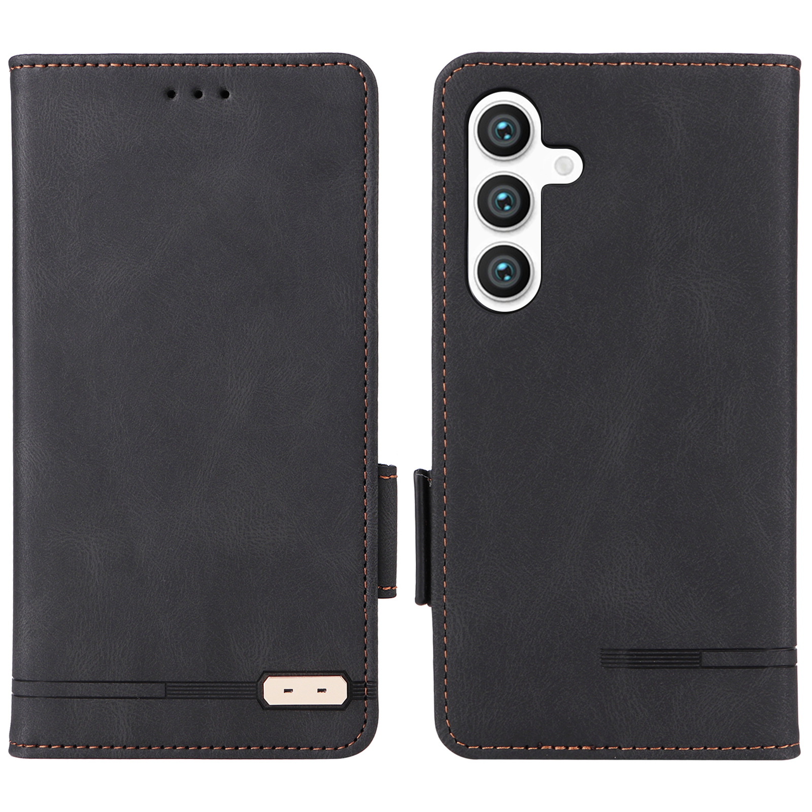 

Für Samsung Galaxy S24 Hülle PU Leder Brieftasche Hardware Decor Phone Protector - Schwarz, Galaxy S24
